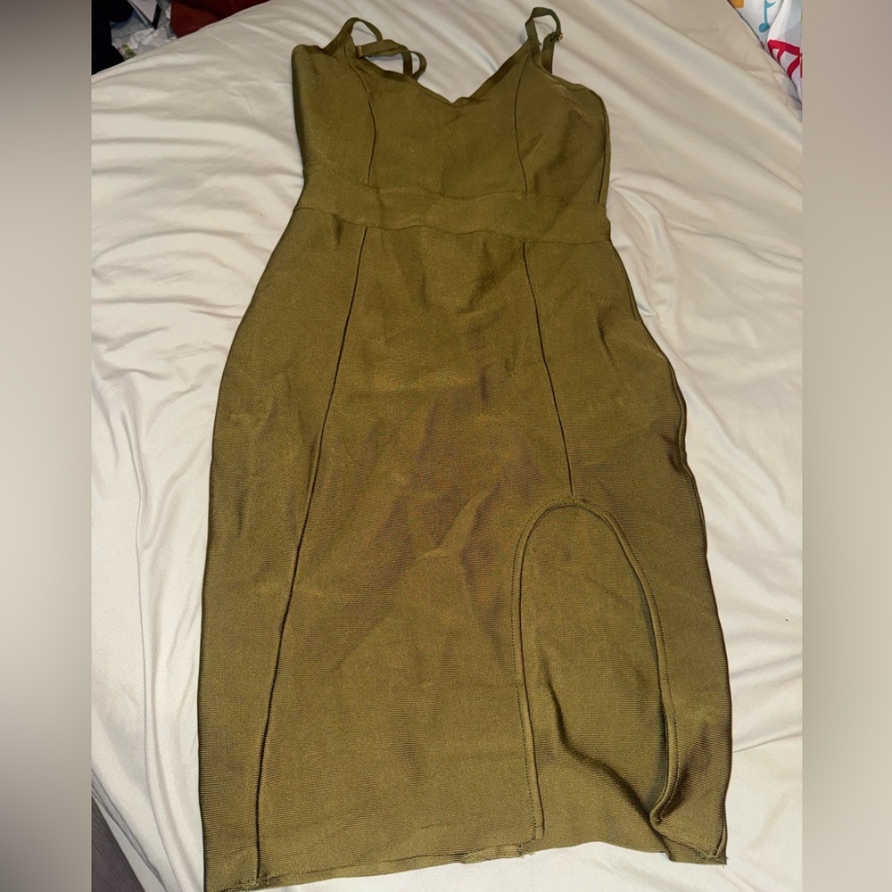 Elegant Olive Green bandage Dress